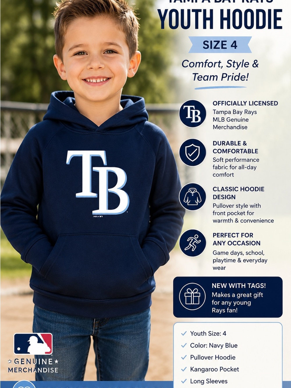 Youth Navy Blue Pullover Hoodie - Kids